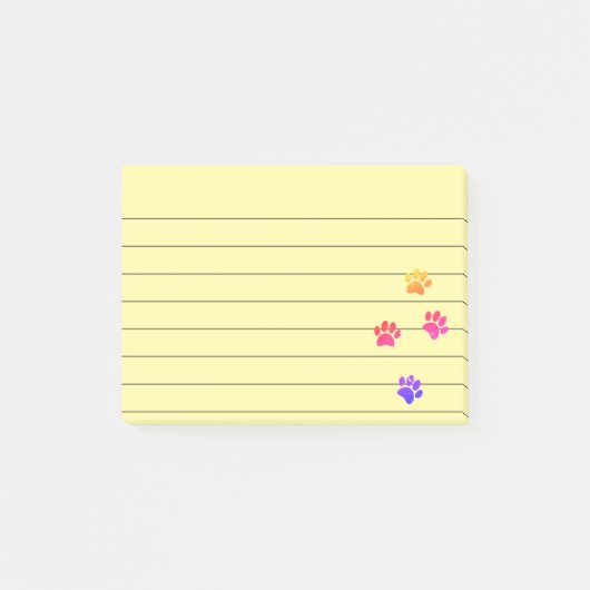 Kleurrijke Dog Paw Tracks, gerelineerd 4x3 Post-it® Notes (Voorkant)
