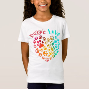 Kleurrijke Doggie Love Paw Heart T-shirt