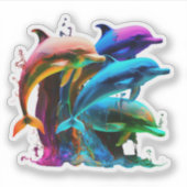 Kleurrijke dolfijn-Geweldige Sticker (Voorkant)