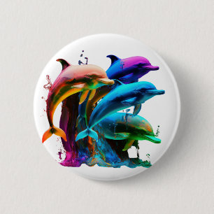 Kleurrijke dolfijn-Geweldige Sticker Ronde Button 5,7 Cm