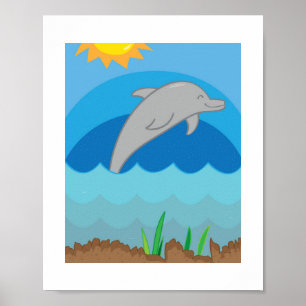 Kleurrijke Dolfijn Illustratie Oceaan Dieren Voo Poster