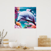 Kleurrijke dolfijn in een Floral Ocean - Ocean Lov Poster (Keuken)