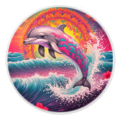 Kleurrijke Dolfijn Keramische Knop (Voorkant)