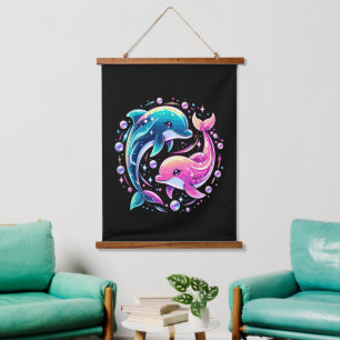 Kleurrijke Dolfijn Oceaan Kunst Levendig Zee Dier Hangend Wandkleed