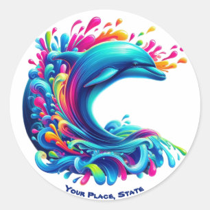 Kleurrijke Dolphin Splash Ronde Sticker
