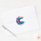 Kleurrijke Dolphin Splash Ronde Sticker (Envelop)