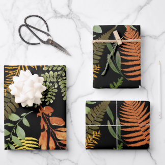 Kleurrijke donkere varen botanische bladeren bloem inpakpapier vel