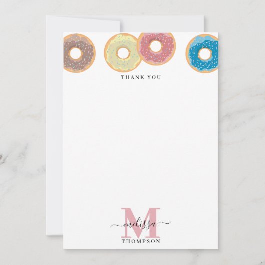 Kleurrijke Donuts & Sprinkles Monogram Bedankkaart (Voorkant)