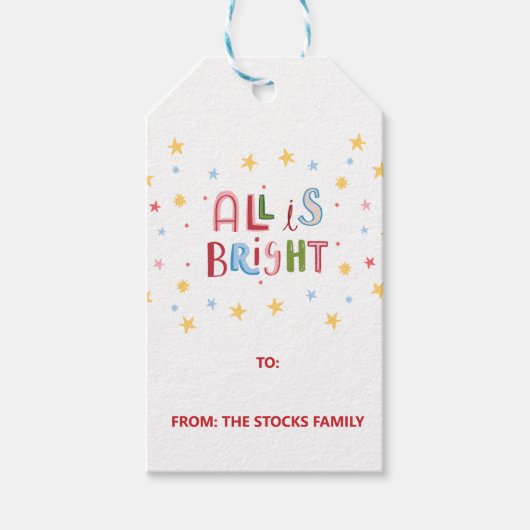 Kleurrijke Doodle All is Bright Christmas Gift Lab Cadeaulabel (Voorkant)