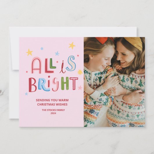 Kleurrijke Doodle All is Bright Christmas Kaart (Voorkant)