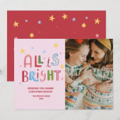 Kleurrijke Doodle All is Bright Christmas Kaart (Voorkant / Achterkant)