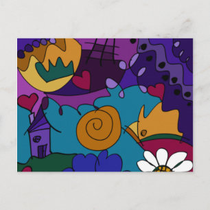 Kleurrijke Doodle Kunst Leuke Unieke Briefkaart