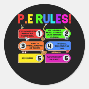Kleurrijke Doodle P.E. leraar Lichamelijke opvoedi Ronde Sticker
