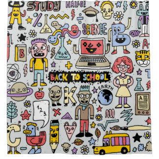 Kleurrijke Doodle School Set Douchegordijn
