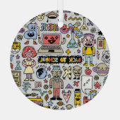 Kleurrijke Doodle School Set Glas Ornament (Achterkant)