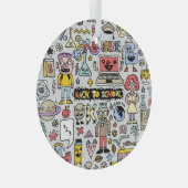 Kleurrijke Doodle School Set Glas Ornament (Voorkant Rechts)