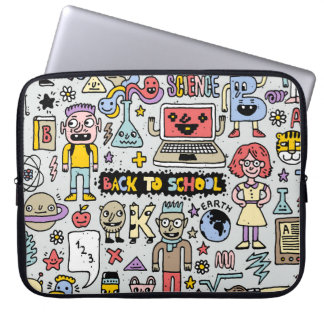 Kleurrijke Doodle School  Set Laptop Sleeve