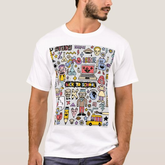 Kleurrijke Doodle School  Set T-shirt (Voorkant)