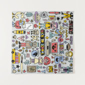 Kleurrijke Doodle School Set Wandkleed (Voorkant (horizontaal))