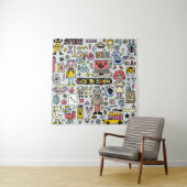 Kleurrijke Doodle School Set Wandkleed (In situ)