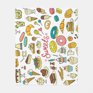 Kleurrijke doodle snoepjes: dessert design fleece deken