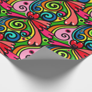 Kleurrijke Doodle Verjaardagscadeau voor elke gele Cadeaupapier