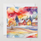 Kleurrijke Dorp waterverf Feestdagenkaart (Voorkant)