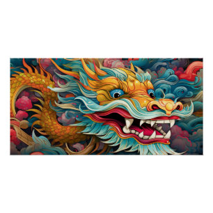 Kleurrijke Dragon Moderne gepersonaliseerde naam Perfect Poster