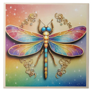 Kleurrijke Dragonfly - Goud & Regenboog veelkleuri Tegeltje