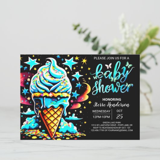 Kleurrijke Dream Ice Cream Boy Baby shower Kaart (Staand voorkant)
