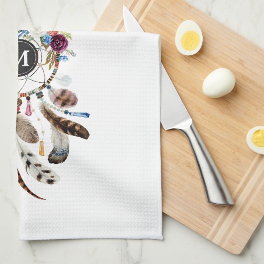 Kleurrijke Dreamcatcher bloemen en veren Theedoek (Quarter Fold)