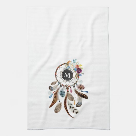 Kleurrijke Dreamcatcher bloemen en veren Theedoek (Verticaal)