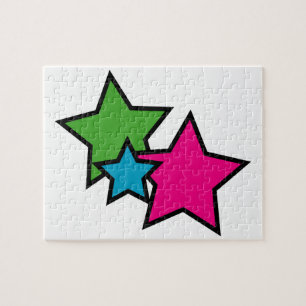 Kleurrijke Drie Sterren Groen Roze Blauw Pop Art Legpuzzel