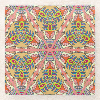 Kleurrijke driehoek patchwork, met de hand geteken glazen onderzetter