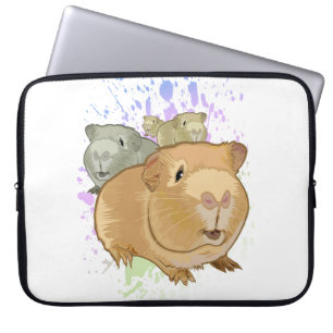 Kleurrijke Drieling Cavia Artistieke Verfspatten Laptop Sleeve