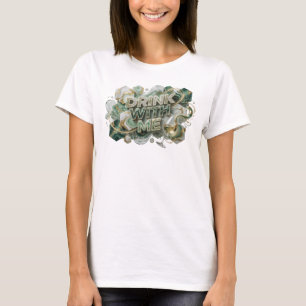 Kleurrijke 'DRINK MET MIJ' Artistieke Motief met e T-shirt