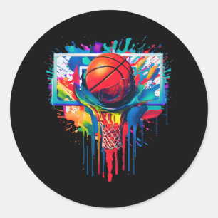 Kleurrijke Drip Basketball Ball Hoop Slam Dunk Dri Ronde Sticker