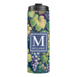 Kleurrijke Druivenpatroon Monogram en Naam Thermosbeker