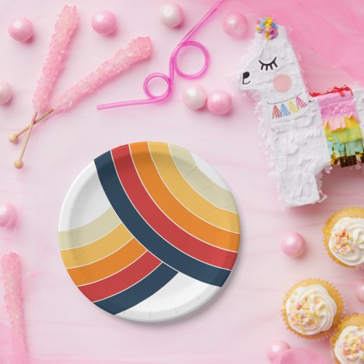 Kleurrijke dubbele bogen in retro-stijl papieren bordje (Feest)