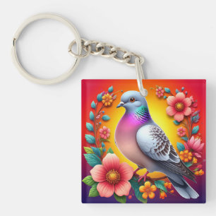 🕊️ Kleurrijke Duif Bloemrijke Natuur Design Sleutelhanger