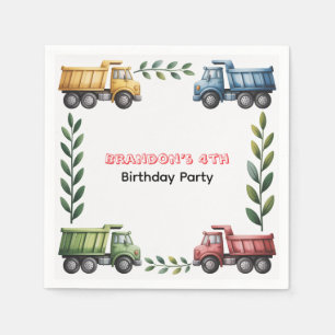 Kleurrijke Dump Trucks 4e. verjaardagsfeestje Servet