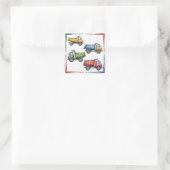 Kleurrijke Dump Trucks 4e. verjaardagsfeestje Vierkante Sticker (Tas)