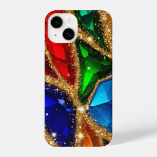Kleurrijke edelsteen abstract met gouden glitter v iPhone 14 hoesje
