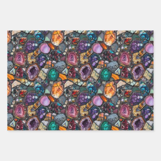 Kleurrijke edelstenen en mineraal ingewikkeld patr inpakpapier vel (Voorkant)