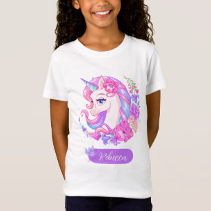 Kleurrijke Eenhoorn & Bloemen Gepersonaliseerd Mei T-shirt