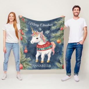 Kleurrijke Eenhoorn Gepersonaliseerde Kerst Fleece Deken