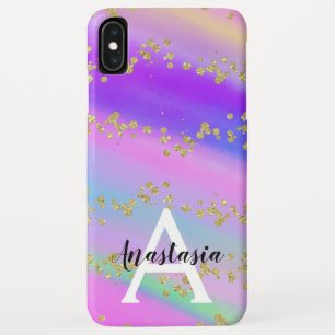 Kleurrijke Eenhoorn Regenboog Gouden Glitters Mono iPhone XS Max Hoesje