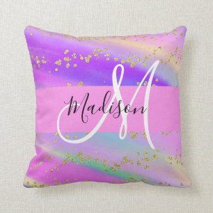 Kleurrijke Eenhoorn Regenboog Gouden Glitters Mono Kussen
