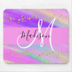 Kleurrijke Eenhoorn Regenboog Gouden Glitters Mono Muismat