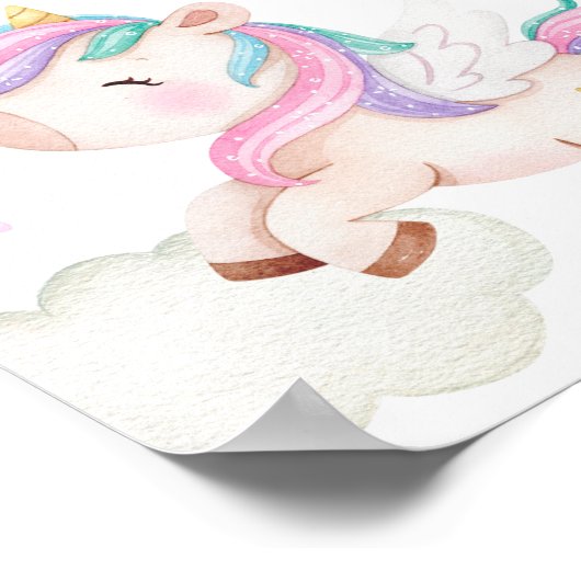 Kleurrijke Eenhoorn, Regenboog, Sterren, Meisjes S Poster (Hoek)